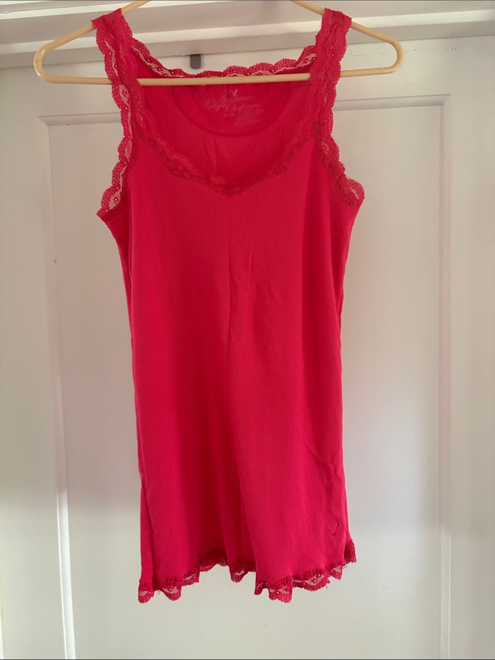 American Eagle Outfitters Pink Lace-Trim Tank Top